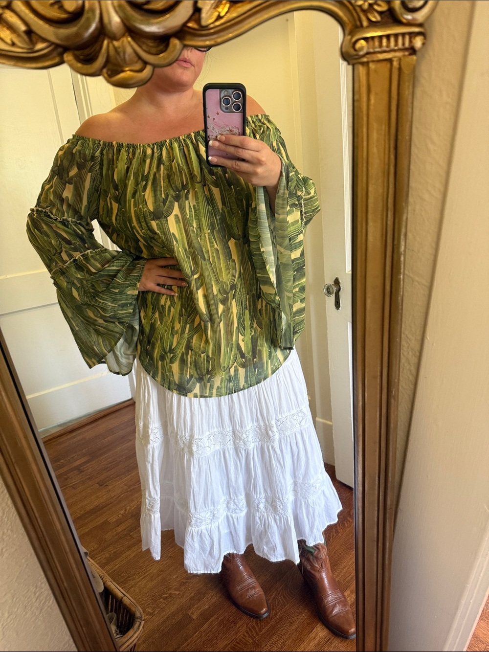 Lucky & Blessed Cactus off the shoulder top